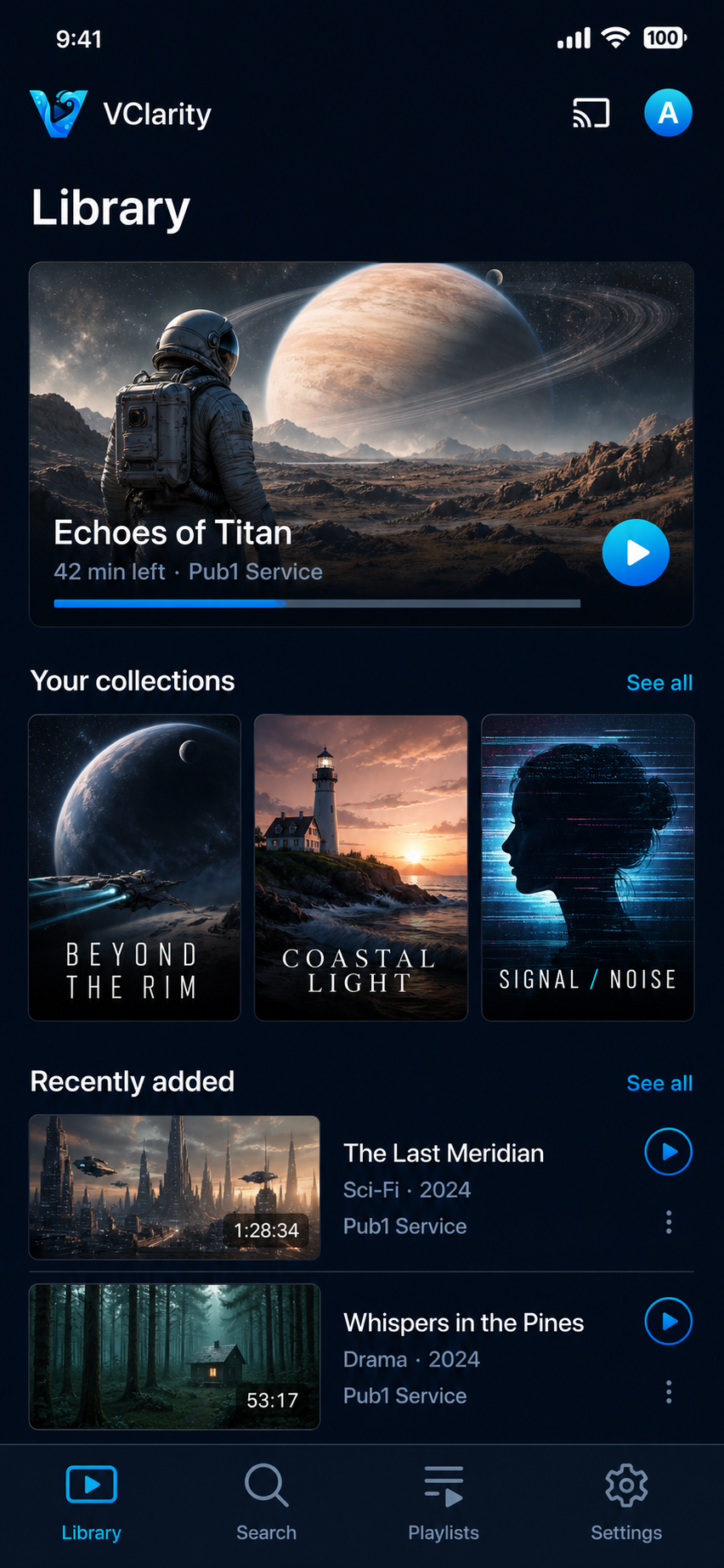 VClarity library screen on a phone